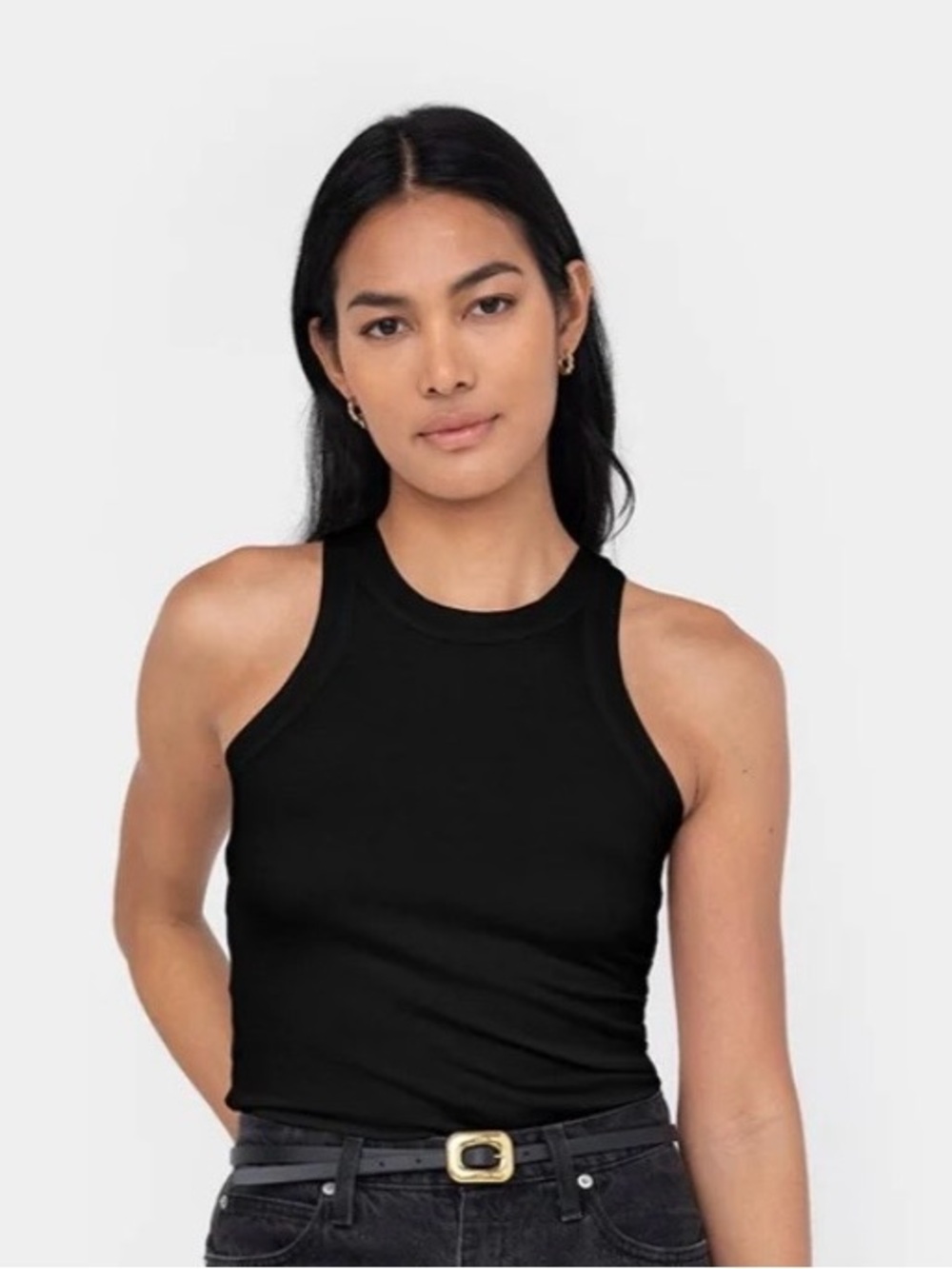Easy Standard Black Ribbed Tank Too